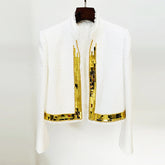 Stars Elegant Heavy Industry Metal Sheet Beaded StCollar Woolen Coat Jacket